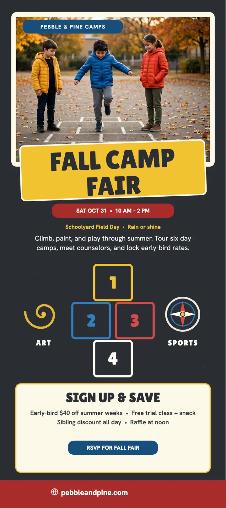 Pebble and Pine fall camp fair rack card template