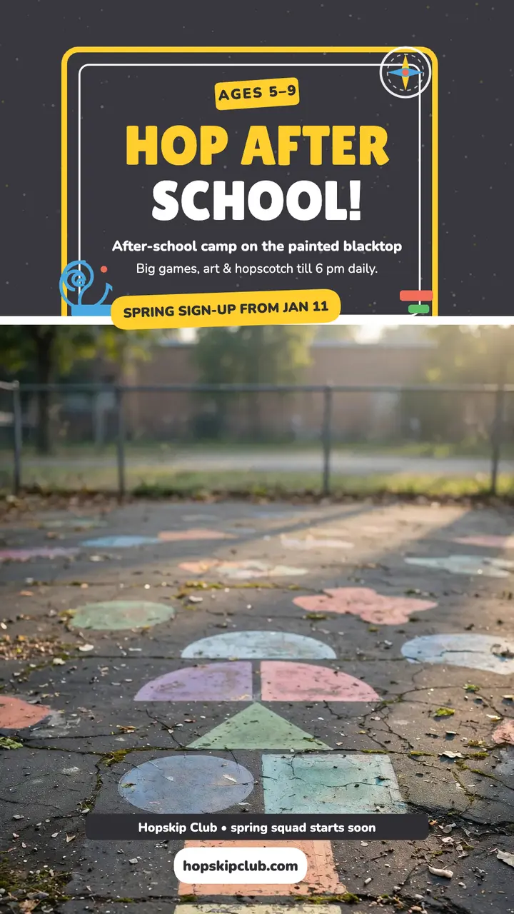 Hopskip Club after school story: after school camp story template
