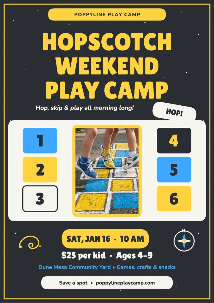Poppyline weekend play camp flyer: kids play camp flyer template
