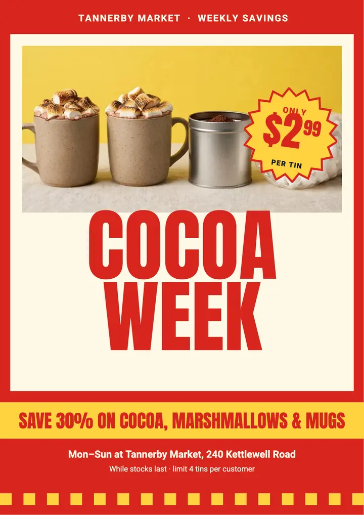 Tannerby Market cocoa week flyer template
