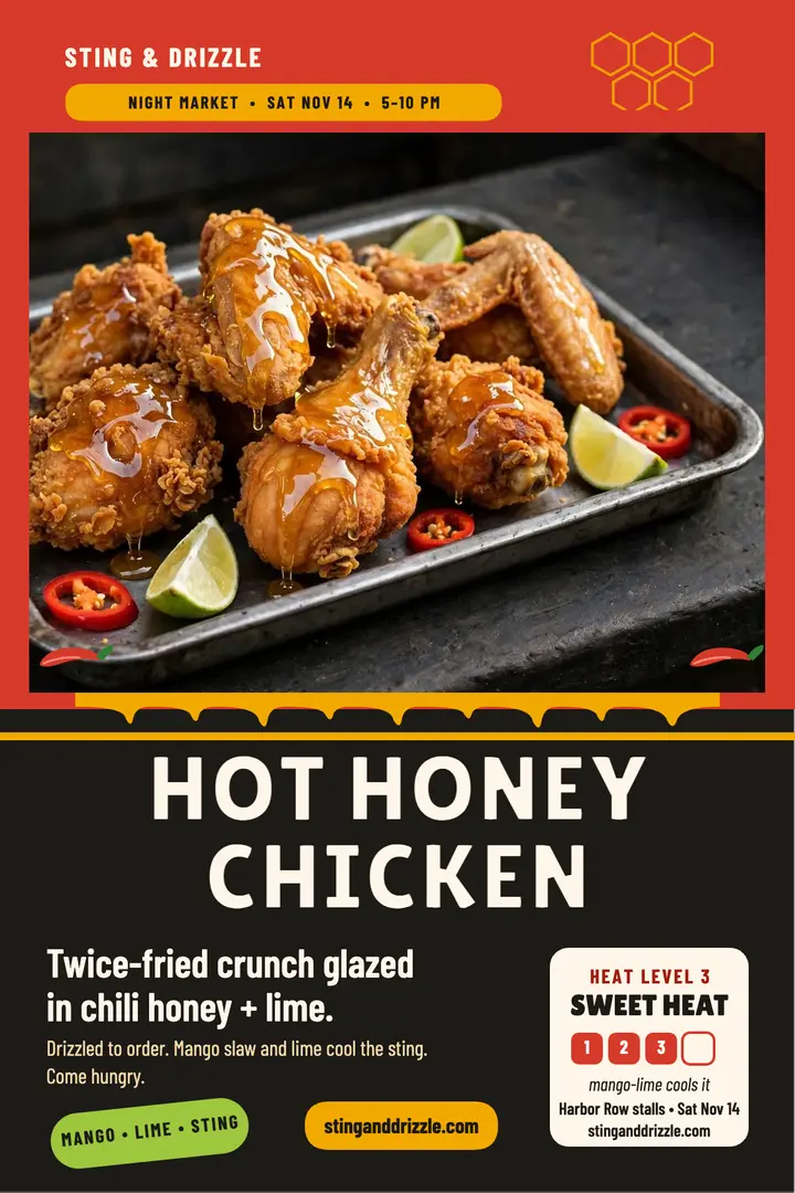 Sting and Drizzle hot honey chicken poster template
