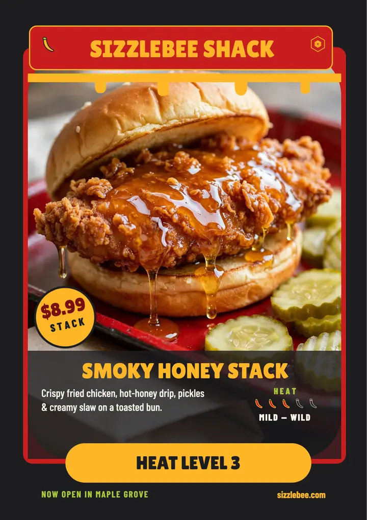 Sizzlebee Shack hot honey flyer template
