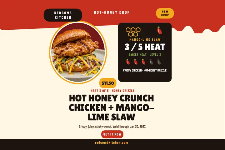 Redcomb Hot Honey Crunch postcard template