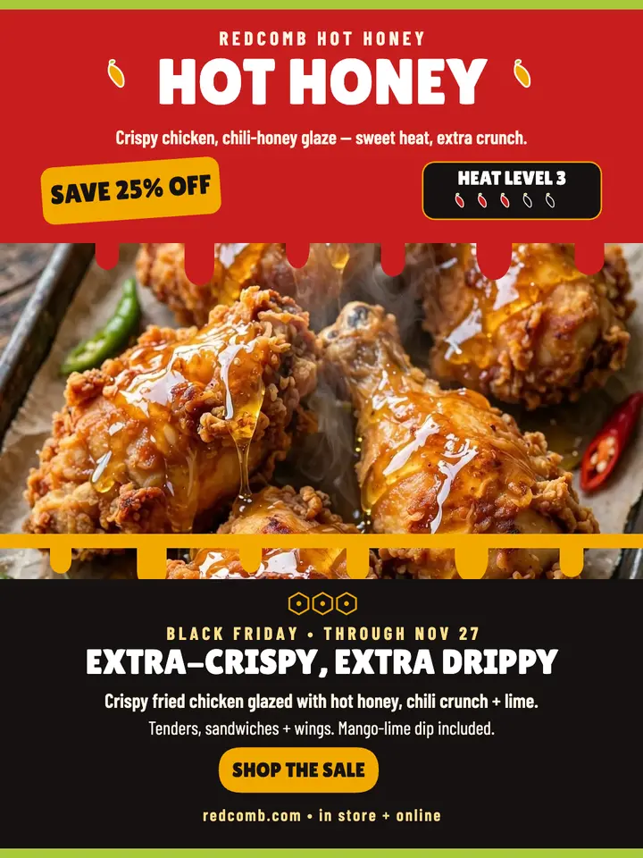 Redcomb hot honey chicken sale portrait template