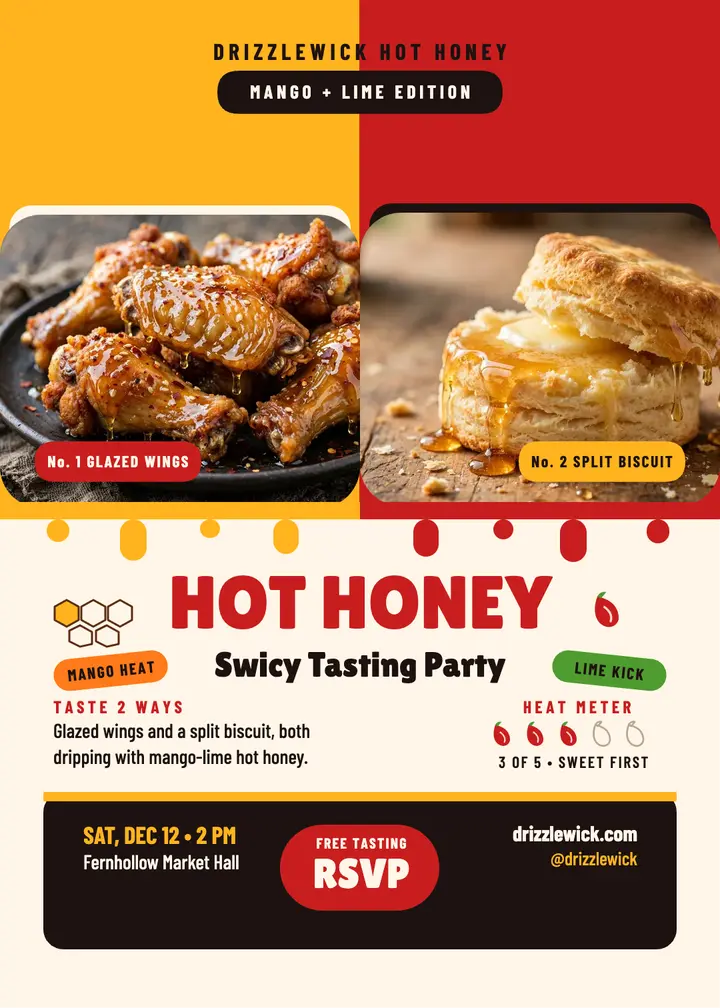 Drizzlewick hot honey tasting invitation template