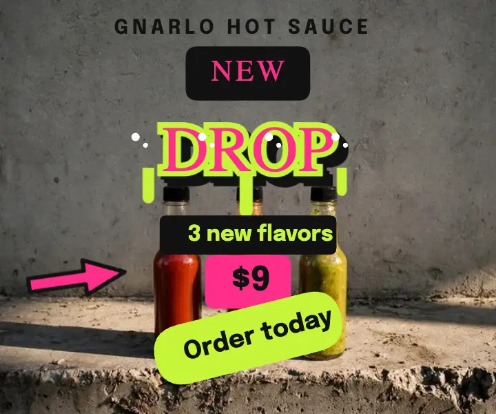 Gnarlo hot sauce flavor drop ad, graffiti throw-up template