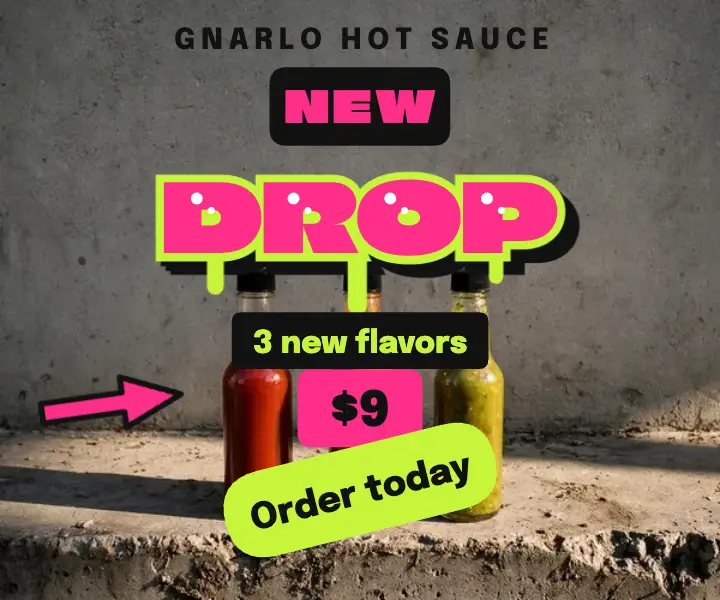 Gnarlo hot sauce flavor drop ad, graffiti throw-up template