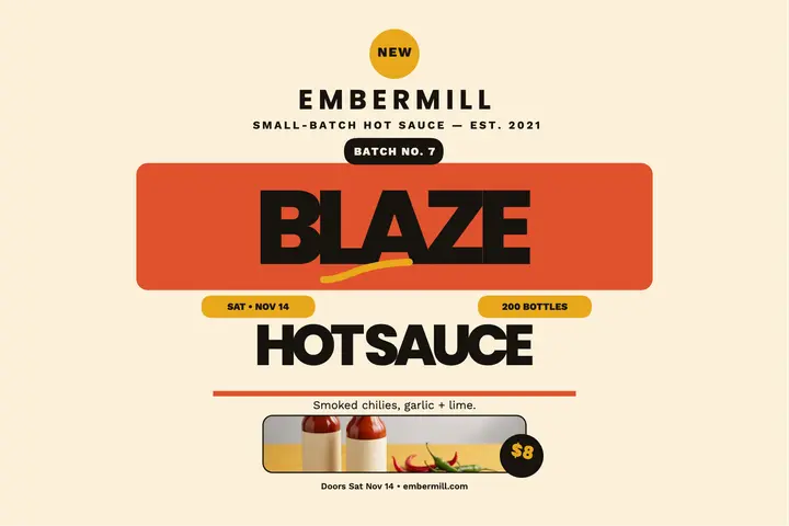 Embermill hot sauce drop postcard template