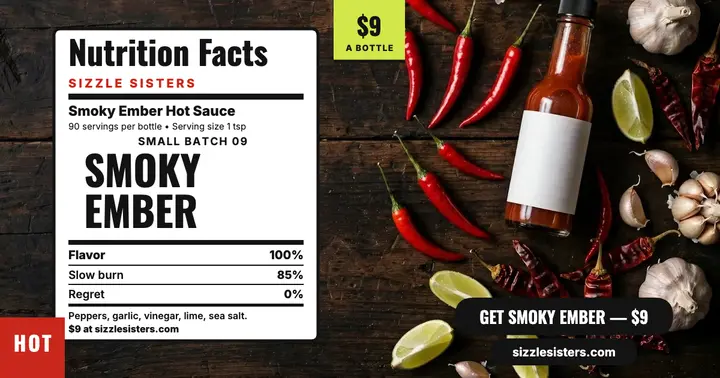 Sizzle Sisters smoky hot sauce nutrition post template