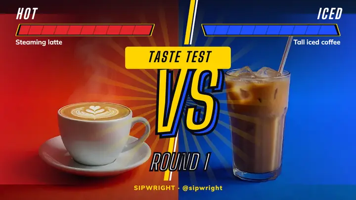 Hot vs iced coffee taste test versus thumbnail template