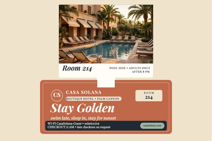 Casa Solana key sleeve postcard template