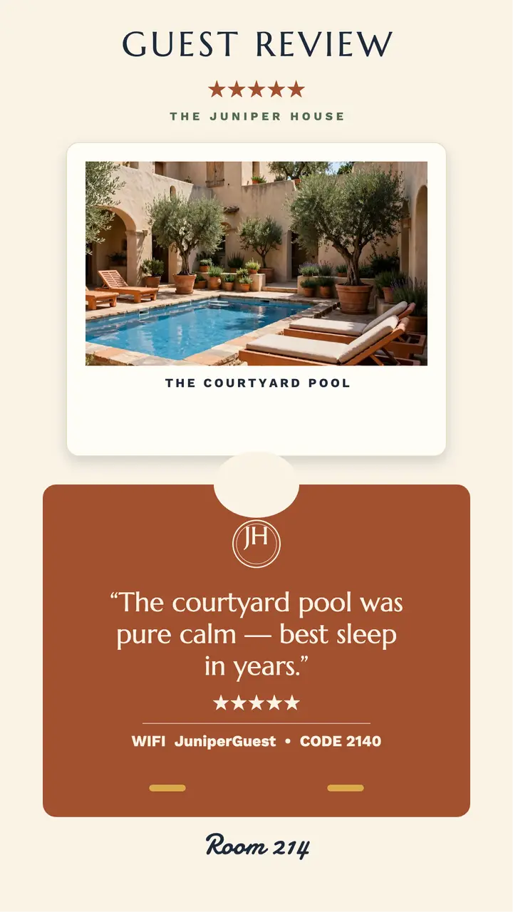 Juniper House key sleeve review story: hotel review story template