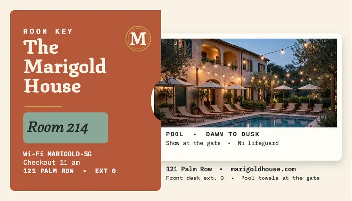 Marigold House keycard sleeve card: hotel keycard sleeve card template