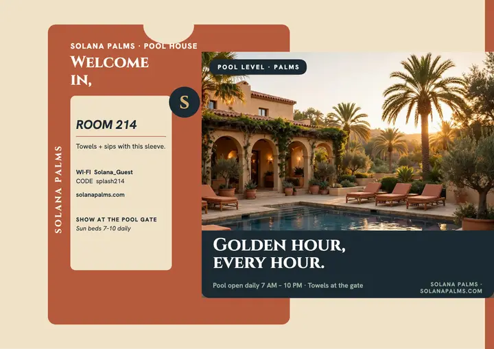 Solana Palms pool stay keycard sleeve template