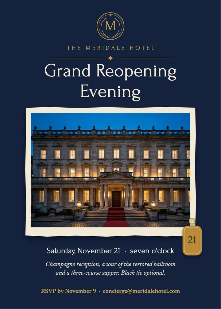 The Meridale grand reopening invitation template