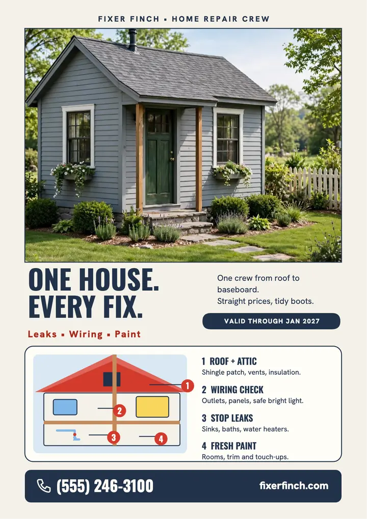Fixer Finch house cutaway services flyer template