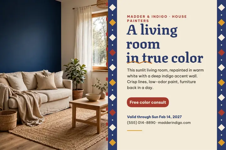 Madder and Indigo house painter postcard: house painter postcard template