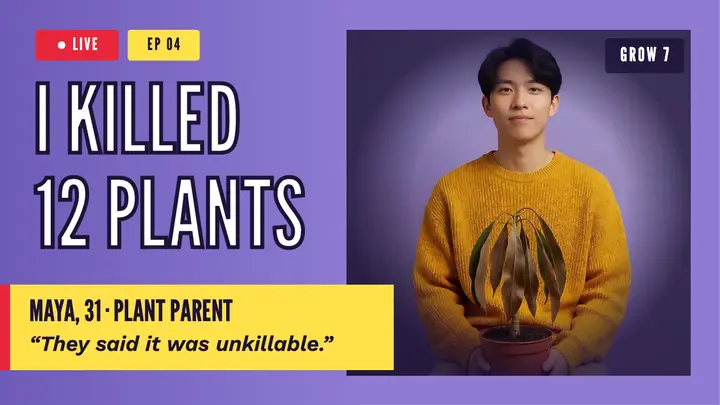 Houseplant confessional thumbnail, reality TV template