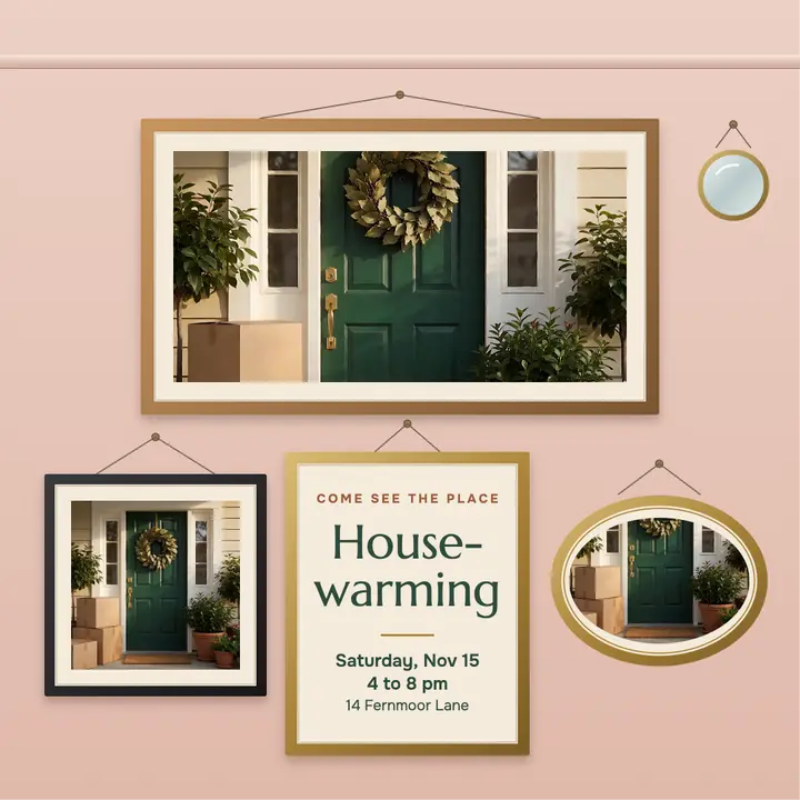 Fernmoor housewarming gallery wall invitation post: housewarming party invitation post template