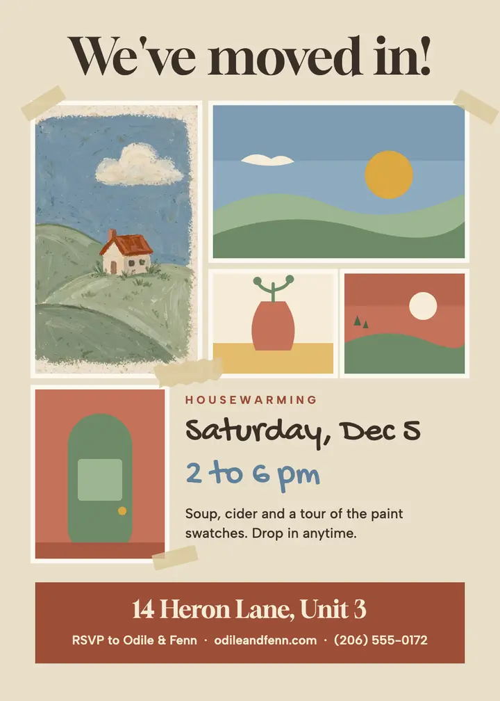Housewarming gouache panels invitation template