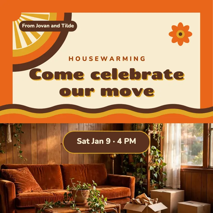 Housewarming invitation, groovy 70s template