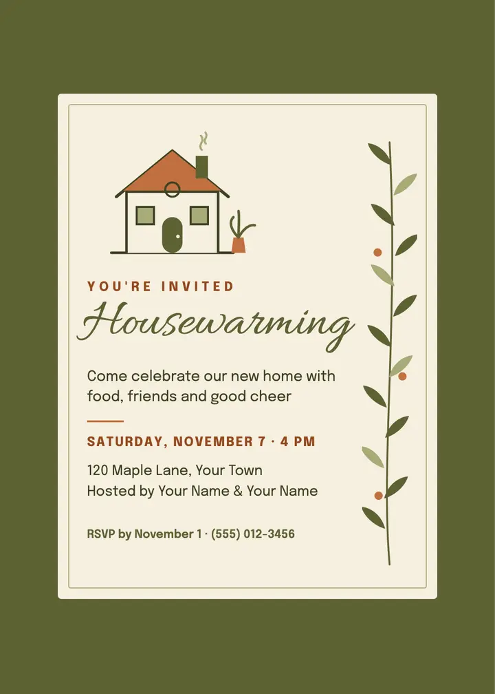 Olive housewarming party invitation template