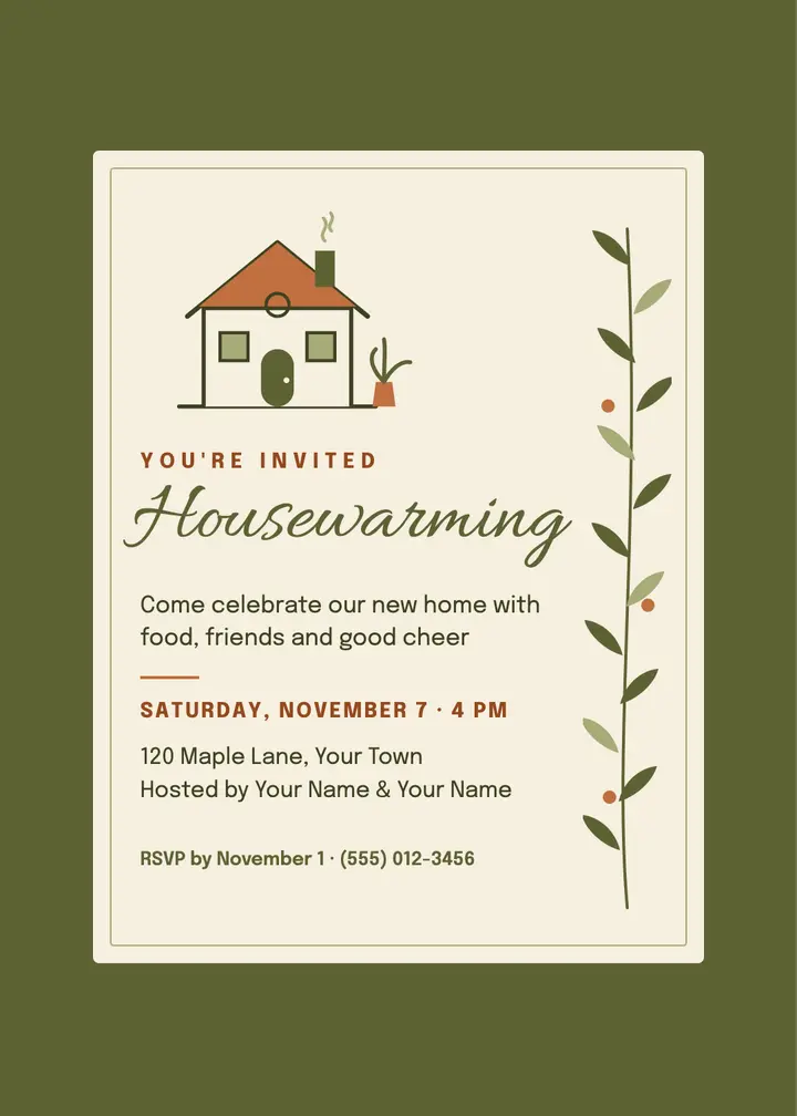 Olive housewarming party invitation template