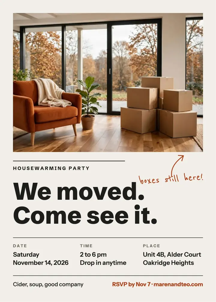 Maren and Teo housewarming invitation template