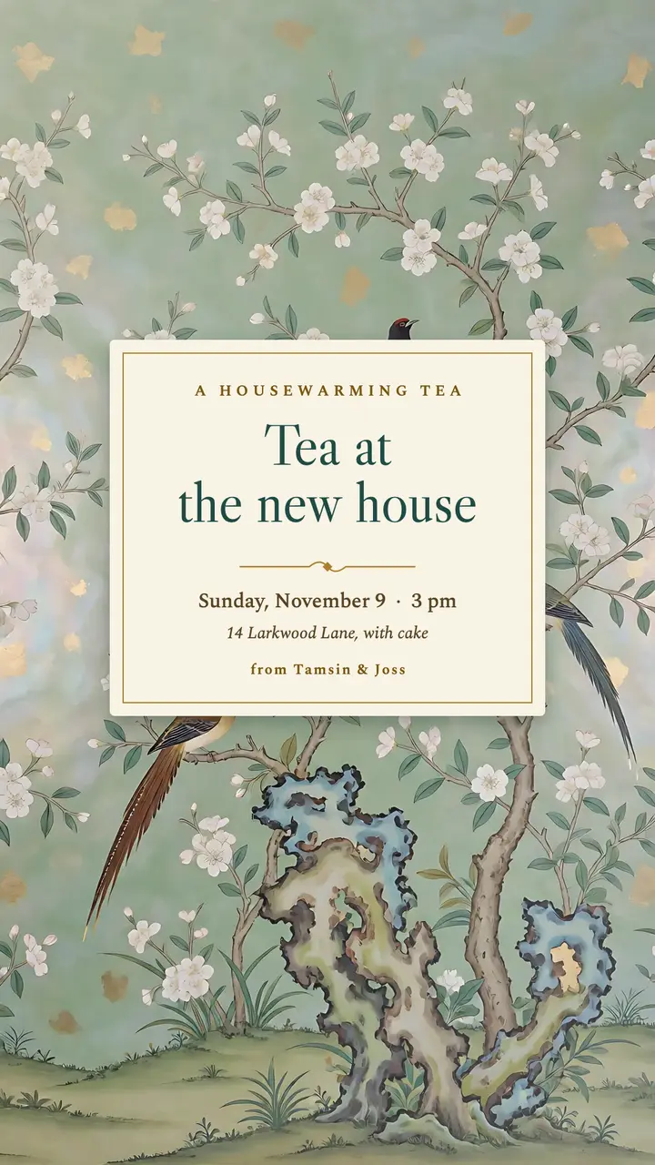 Tamsin and Joss housewarming tea story template