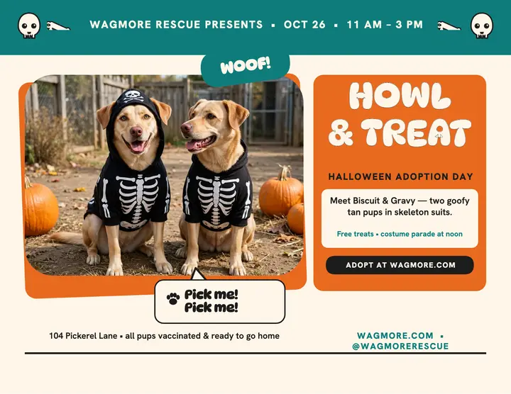 Howl and Treat dog adoption flyer: pet adoption flyer template