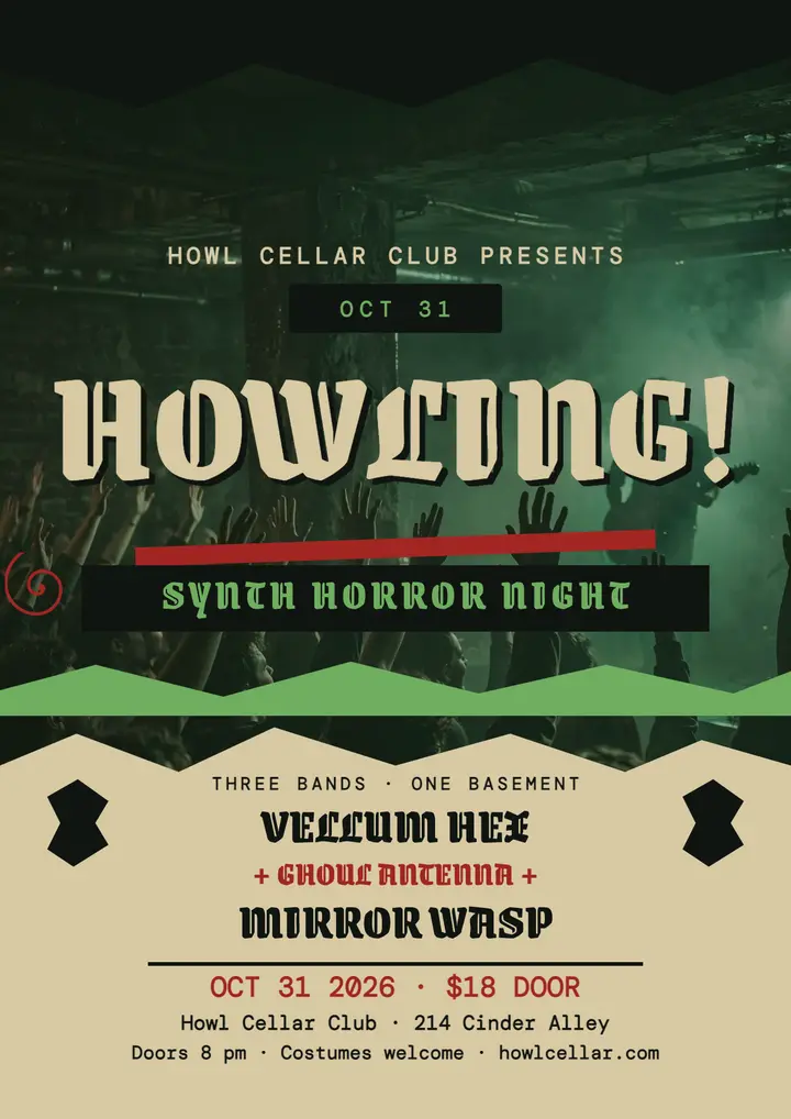 Howling synth horror night flyer template