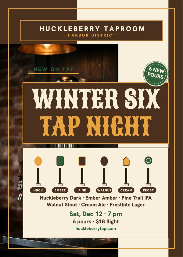 Huckleberry Taproom Winter Six invite: brewery tasting invitation template