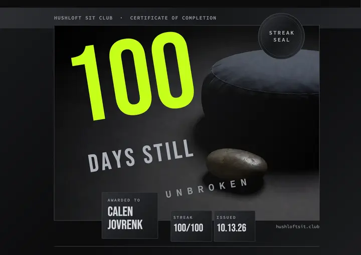 100-day meditation streak certificate, blackout gloss template