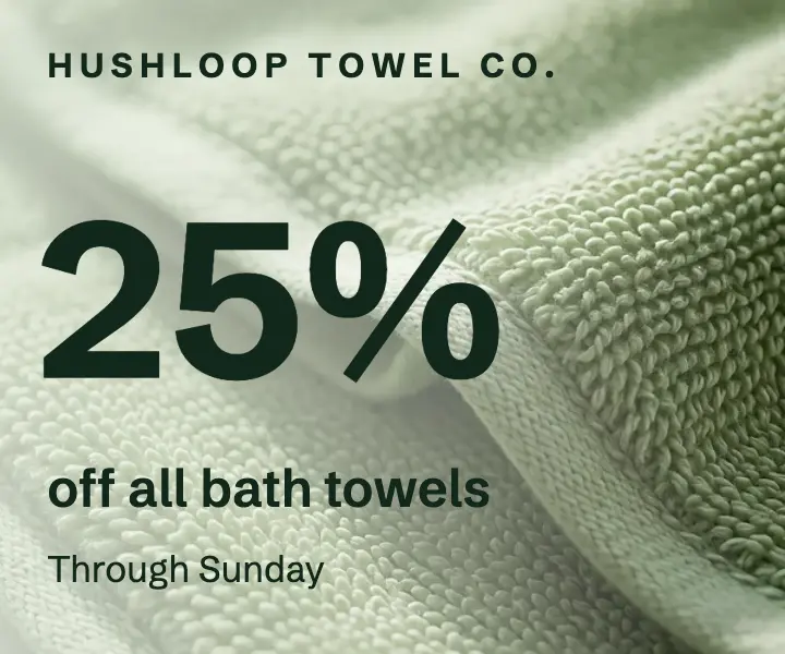 Hushloop bath towel sale ad 300x250, tactile macro template