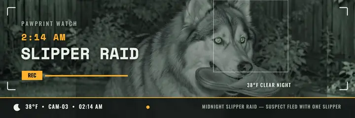 Pawprint Watch midnight slipper raid header: husky trail cam header template