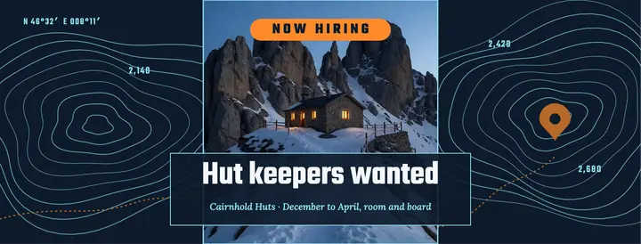 Alpine hut keepers hiring Facebook cover, topographic contour template