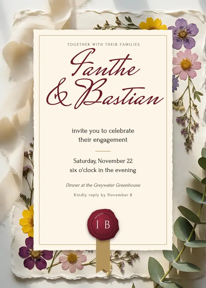 Engagement dinner invitation, wax seal and script: engagement party invitation template