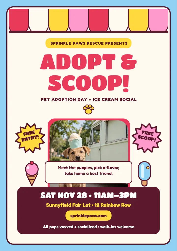 Sprinkle Paws adoption day ice cream flyer template
