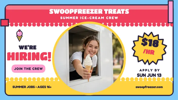 Swoopfreezer Treats summer crew hiring thumbnail template