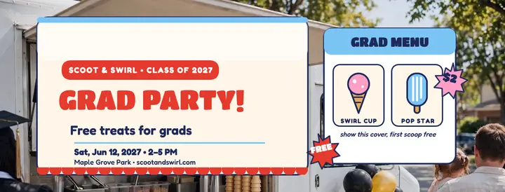 Scoot and Swirl grad party cover template