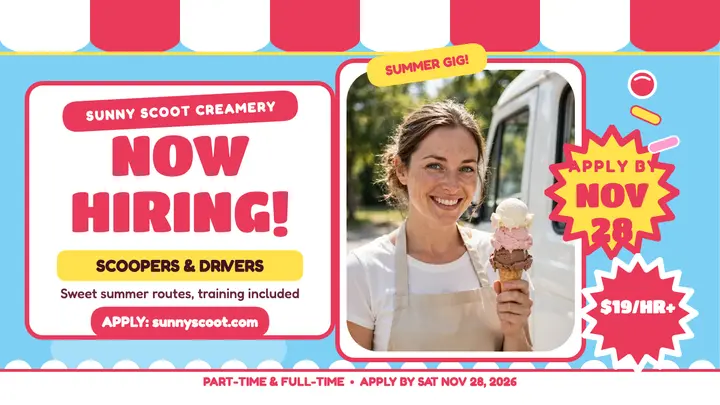 Sunny Scoot Creamery truck hiring thumbnail template