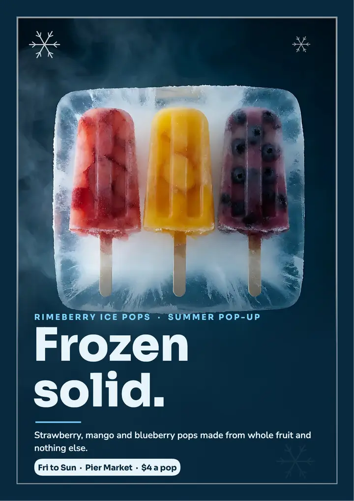 Rimeberry ice pops summer pop-up flyer, deep freeze template