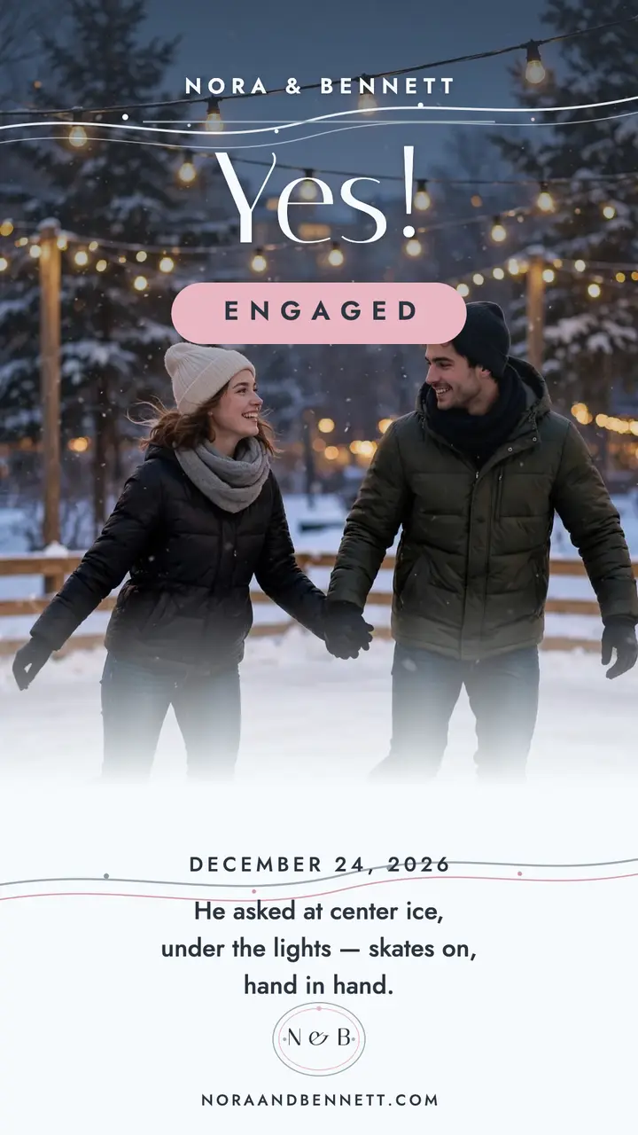 Nora and Bennett winter rink engagement story template