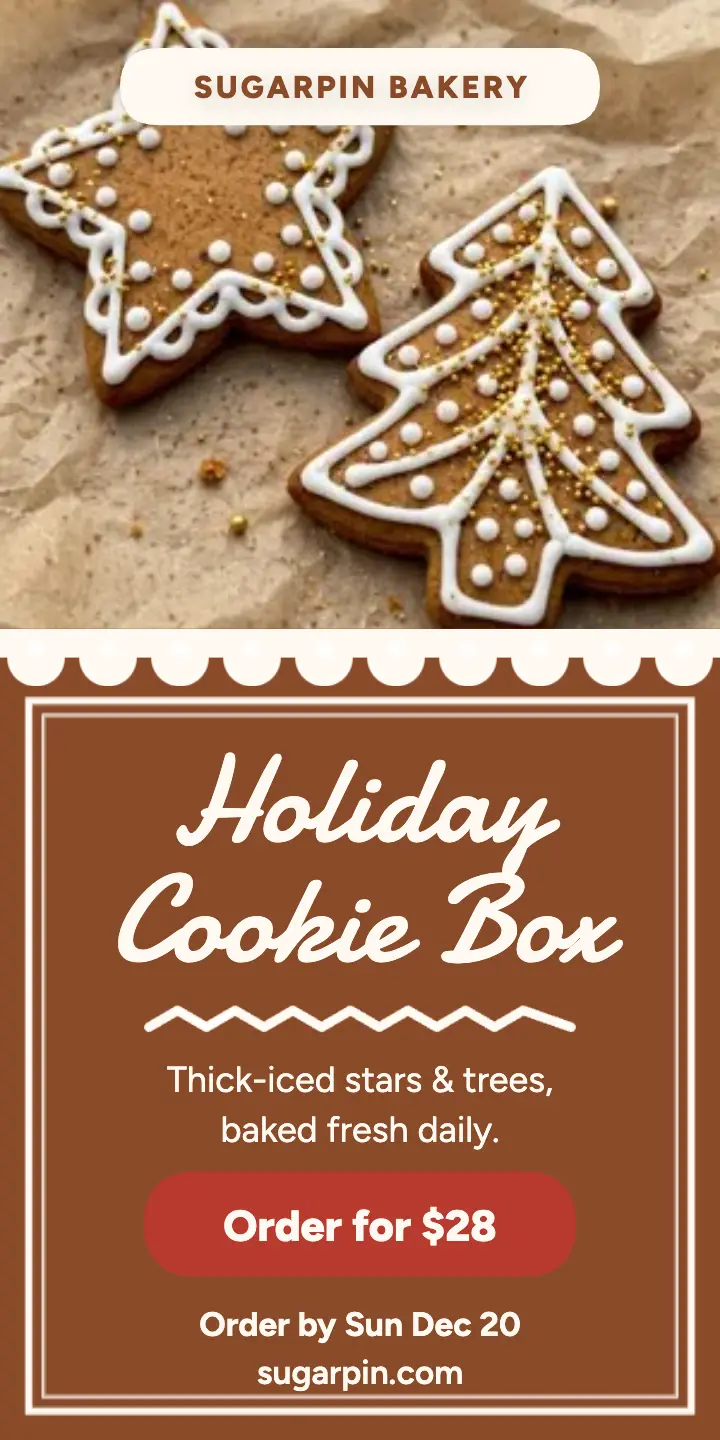 Sugarpin holiday cookie box half page ad template