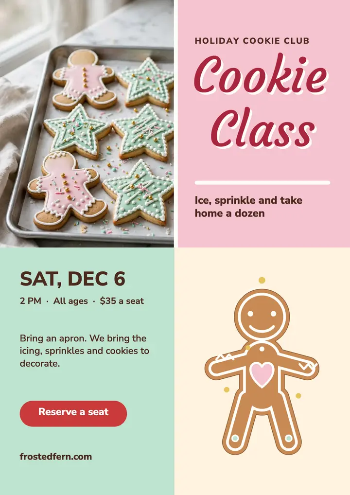 Frosted Fern cookie class flyer template