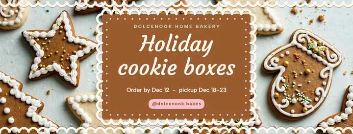 Dolcenook holiday cookie boxes cover, piped icing: holiday cookie box facebook cover template