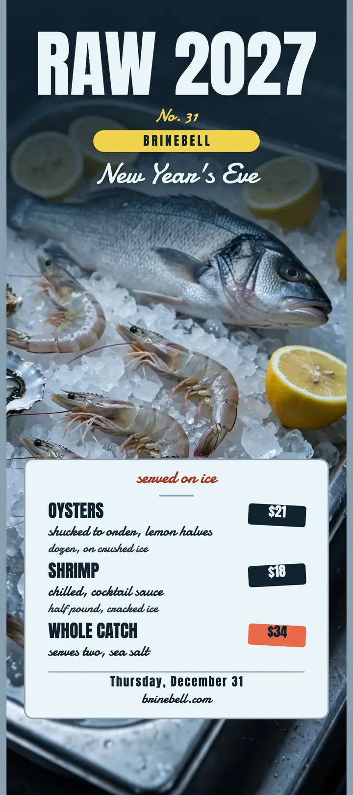 Brinebell New Year raw bar menu template