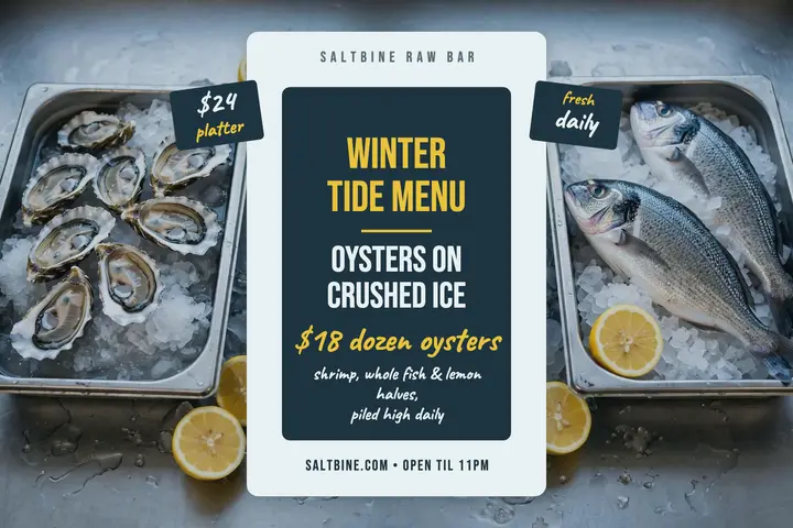 Saltbine Winter Tide raw bar postcard template