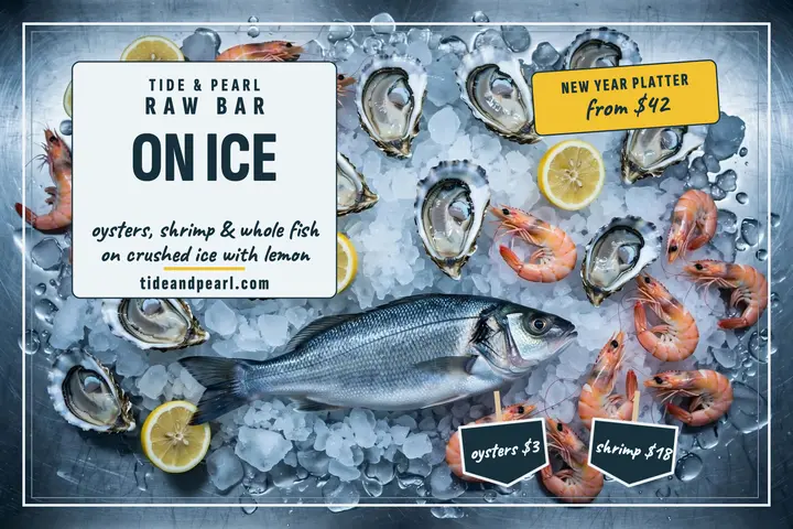 Tide and Pearl raw bar on ice postcard template
