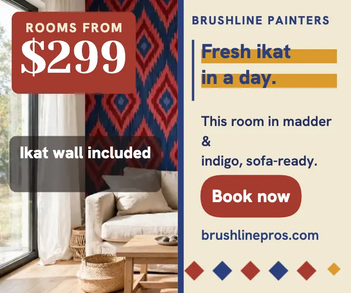 Brushline ikat rooms painter ad template